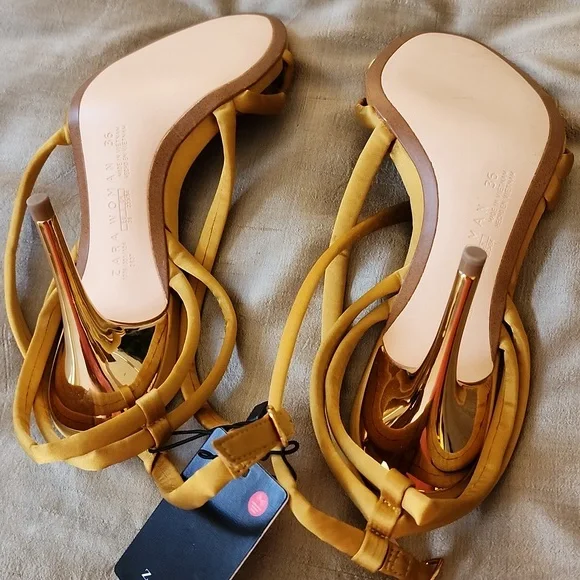 Zara NWT Canary Gold Evening Shoes - Picture 3 of 7